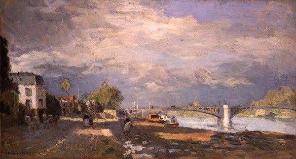 Walkers on the River Bank (olje på lerret) av Albert Charles Lebourg