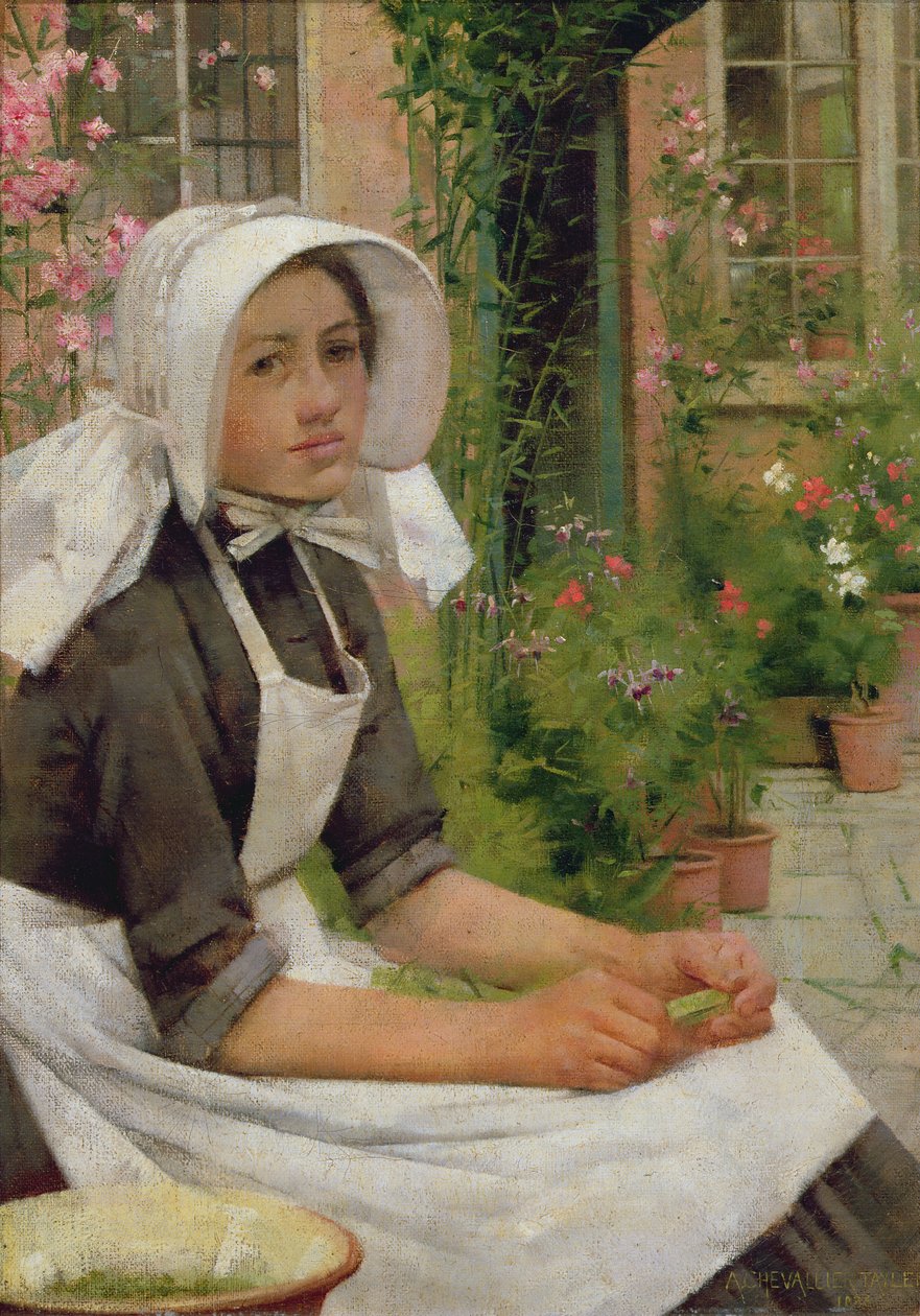 Girl Shelling Peas av Albert Chevallier Tayler