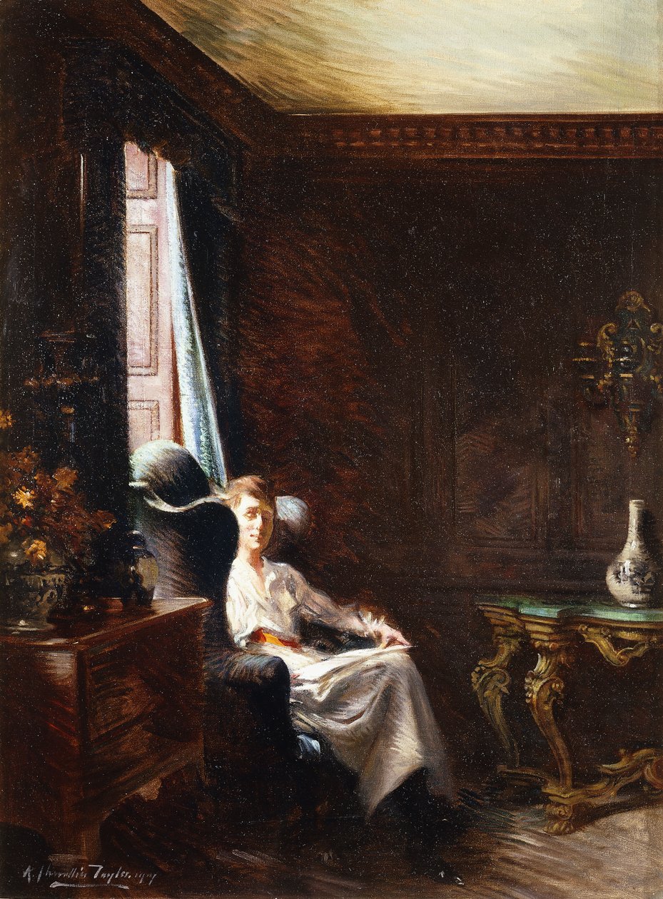Lesing ved vinduet, 1919 av Albert Chevallier Tayler
