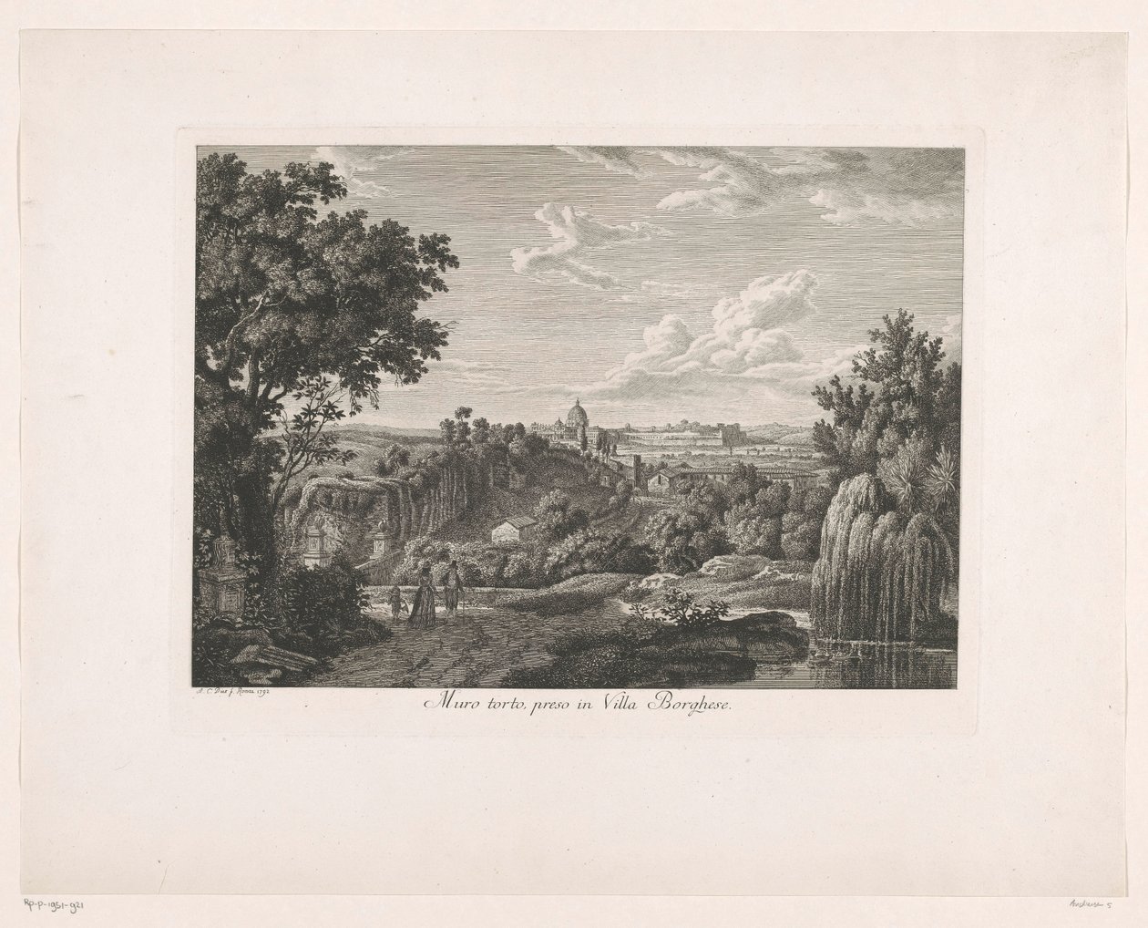 Gjengrodd mur ved Villa Borghese Muro torto, preso i Villa Borghese (tittel på objekt) Malay radirte Prospekte aus Italien (serietittel) av Albert Christoph Dies