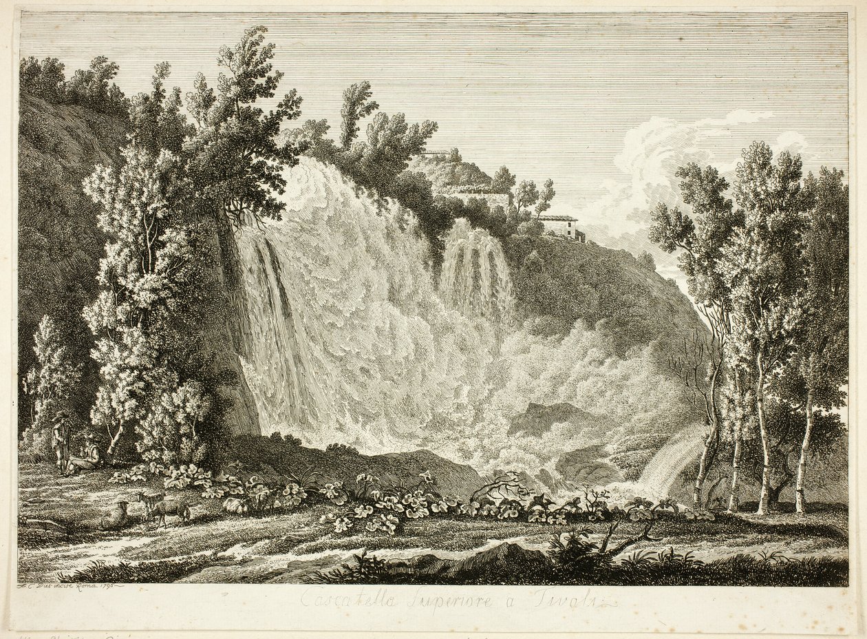 Waterfall Above Tivoli, fra Picturesquely Etched Prospects fra Italia av Albert Christoph Dies