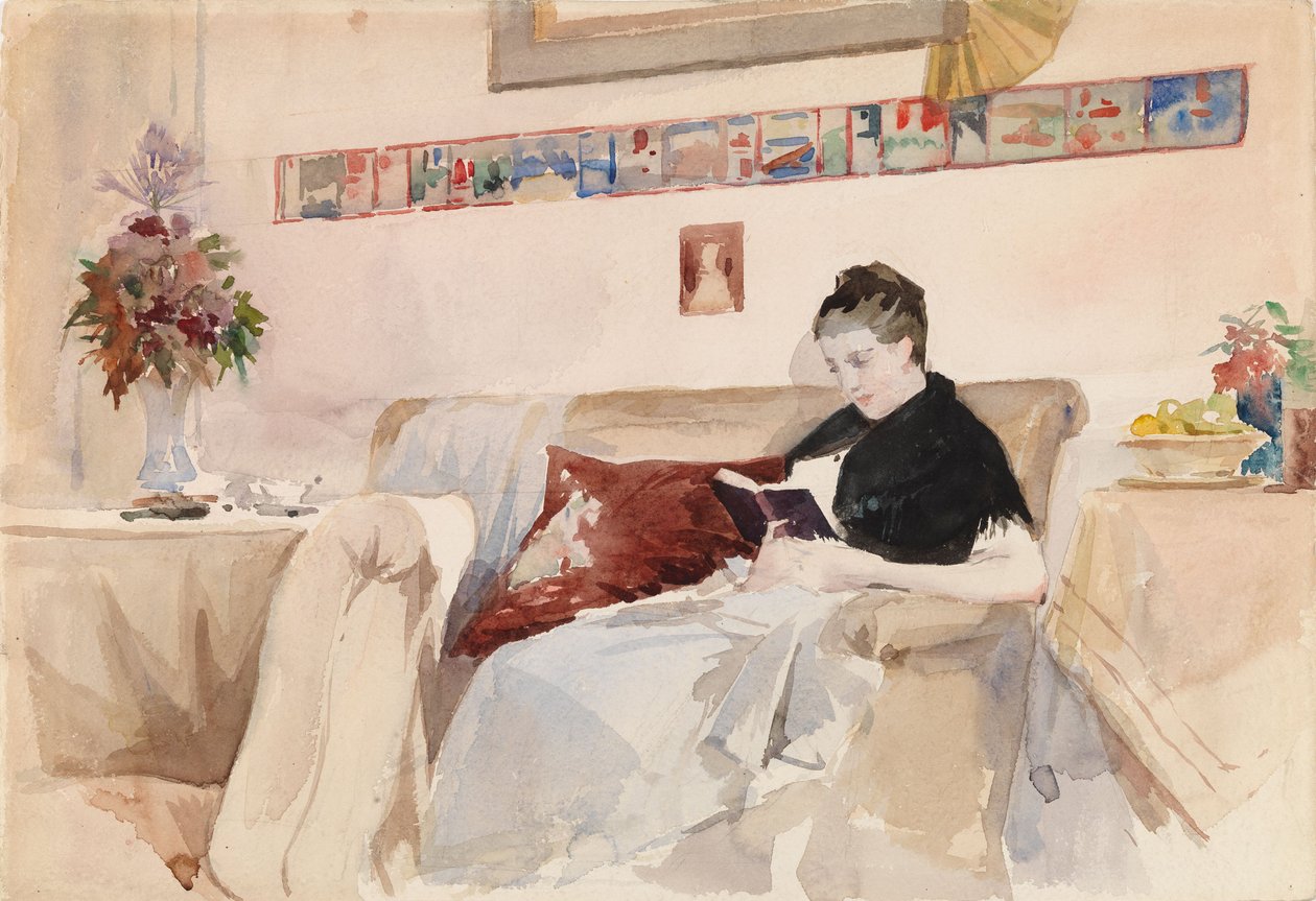 Kunstnerens kone leser på sofaen av Albert Edelfelt