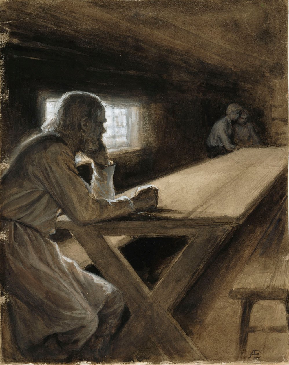 Hytteinteriør fra diktet «Skyens bror» av Albert Edelfelt
