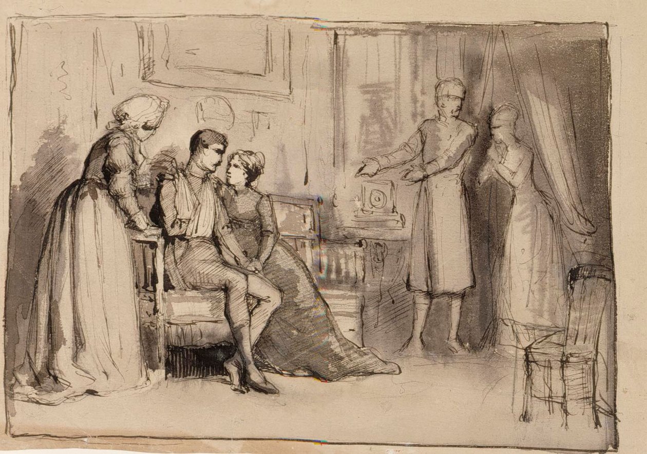 «Kapteinens hjemkomst», komposisjonsstudie. Illustrasjoner til «Julqvällen» (juleaften) av J. L. Runeberg av Albert Edelfelt