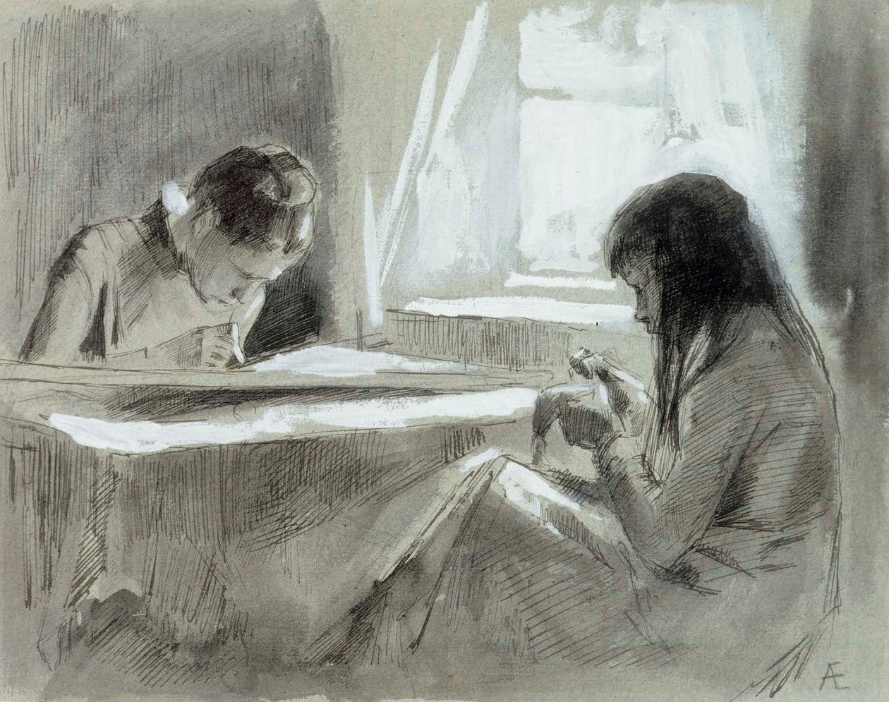 Jenter som syr ved vinduet av Albert Edelfelt