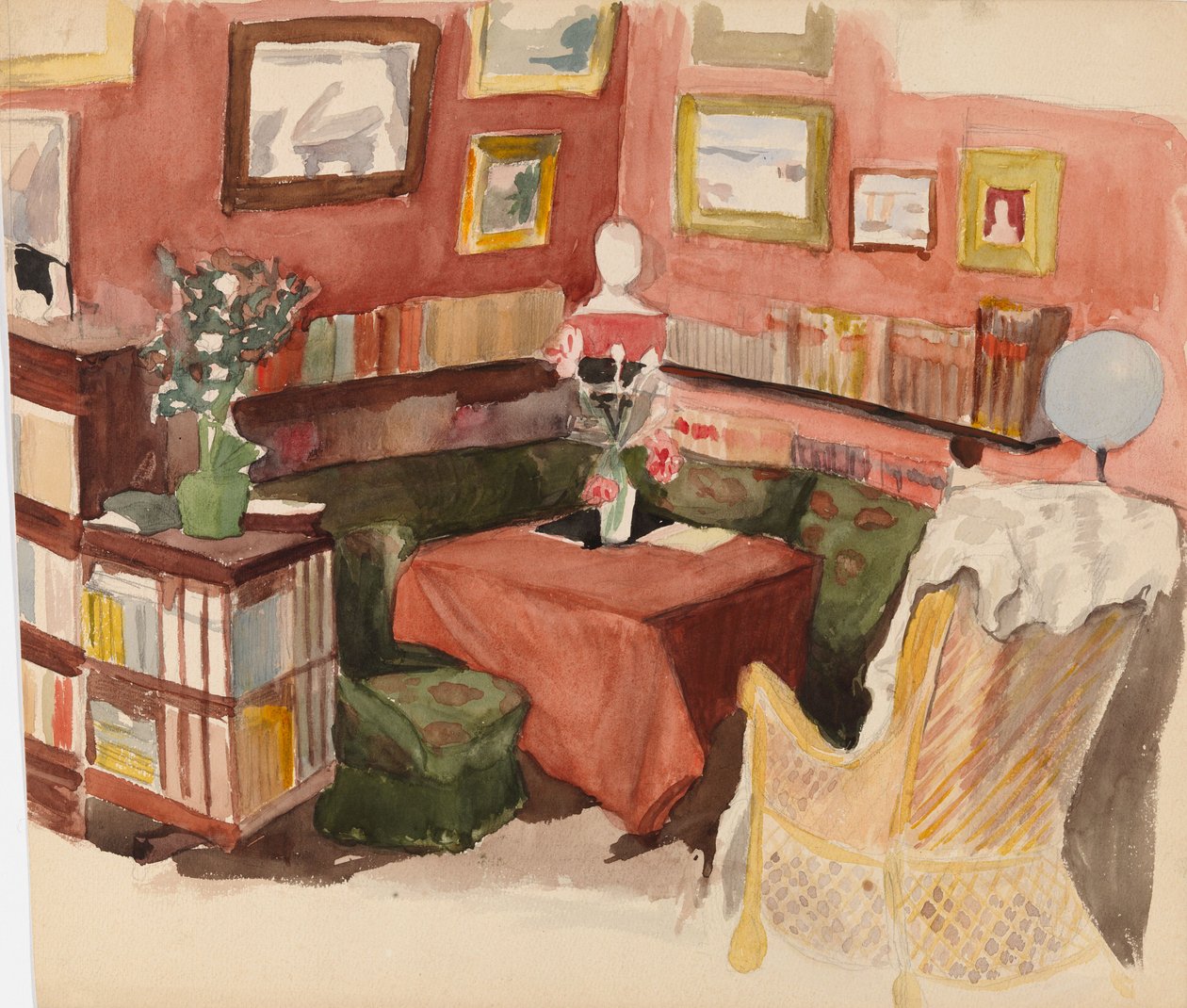 Interiør fra Annie og Berta Edelfelts hjem i Helsingfors av Albert Edelfelt