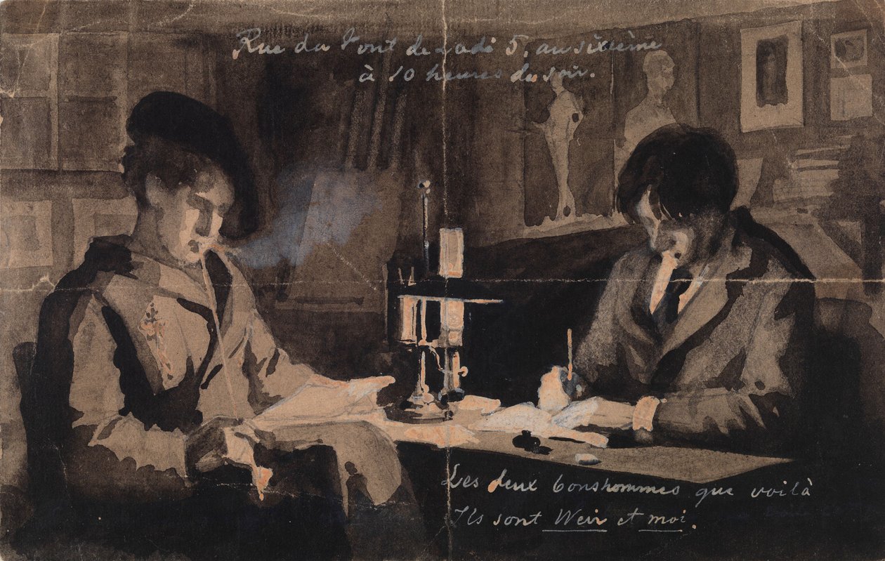 Julien Alden Weir og Albert Edelfelt i atelieret sitt i Rue du Pont de Lodi 5, Paris av Albert Edelfelt