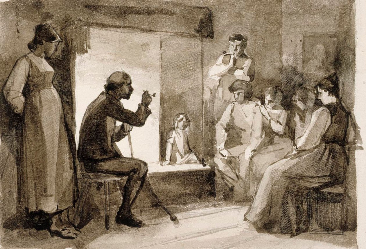 Pistols fortellinger, komposisjonsstudie II. Illustrasjoner til Julqvällen (julaften) av J. L. Runeberg av Albert Edelfelt