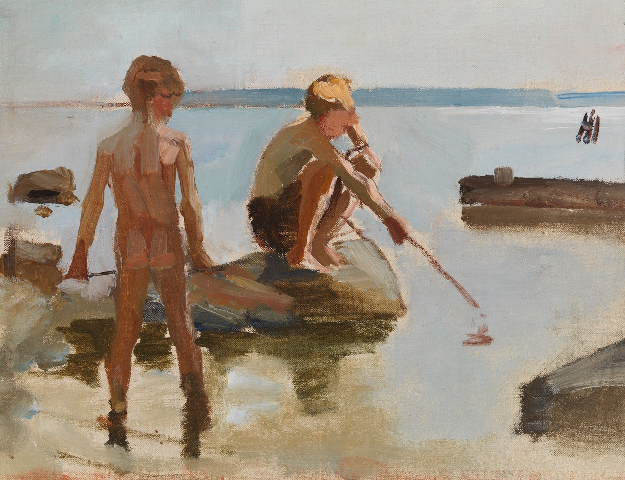 Skisse til gutter som leker på stranden av Albert Edelfelt