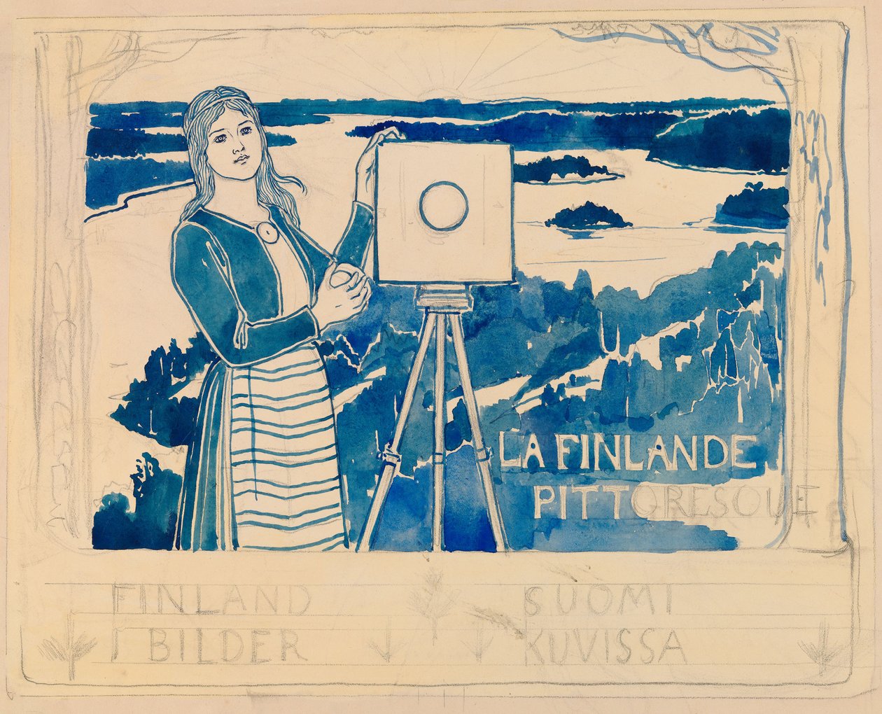 Skisse til publikasjonen «Pictorial Finland» av Albert Edelfelt