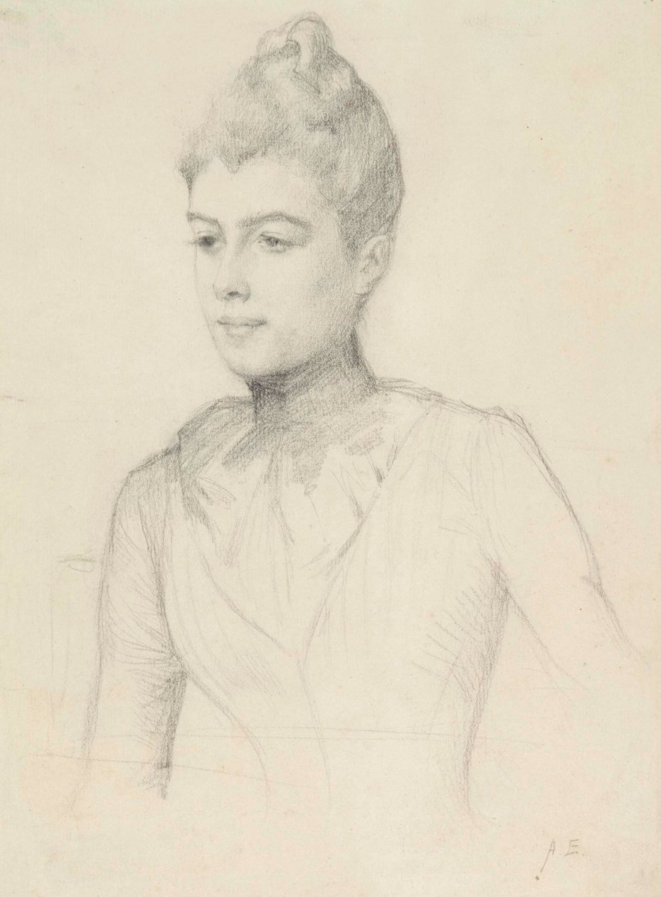 Studie til portrettet av Elisabeth Marti, født Grosjean; kvinnebrystbilde av Albert Edelfelt