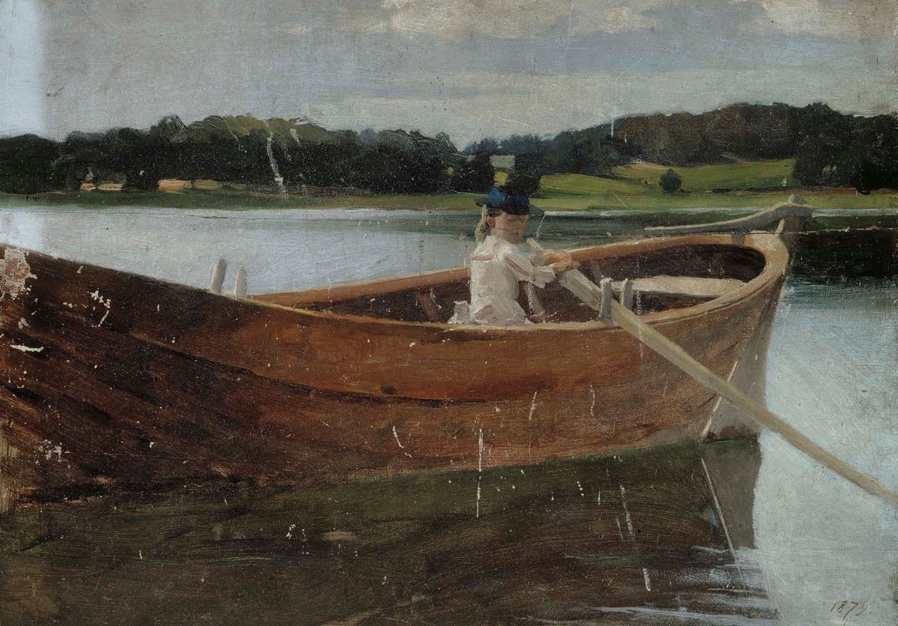 Kunstnerens søster Berta i en robåt, studie av Albert Edelfelt