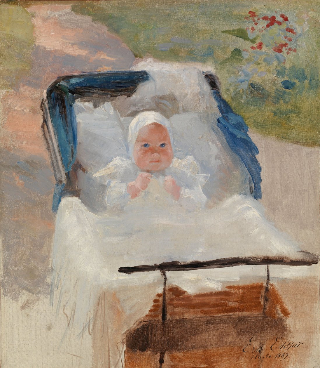 Kunstnerens sønn Erik i en barnevogn av Albert Edelfelt