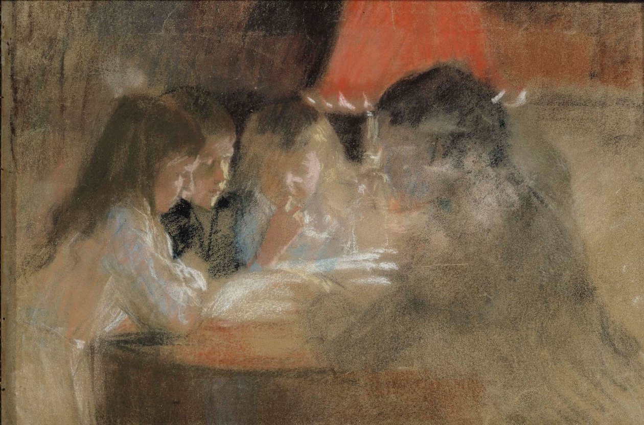 Barna i Brandt-familien (Ved lampen) av Albert Edelfelt