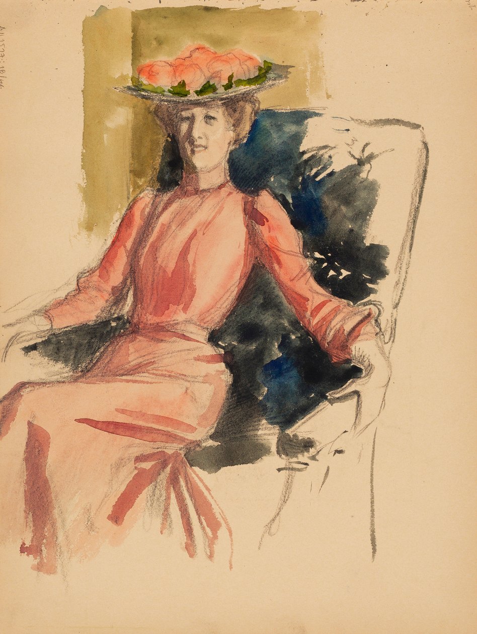 Sittende kvinne med hatt av Albert Edelfelt