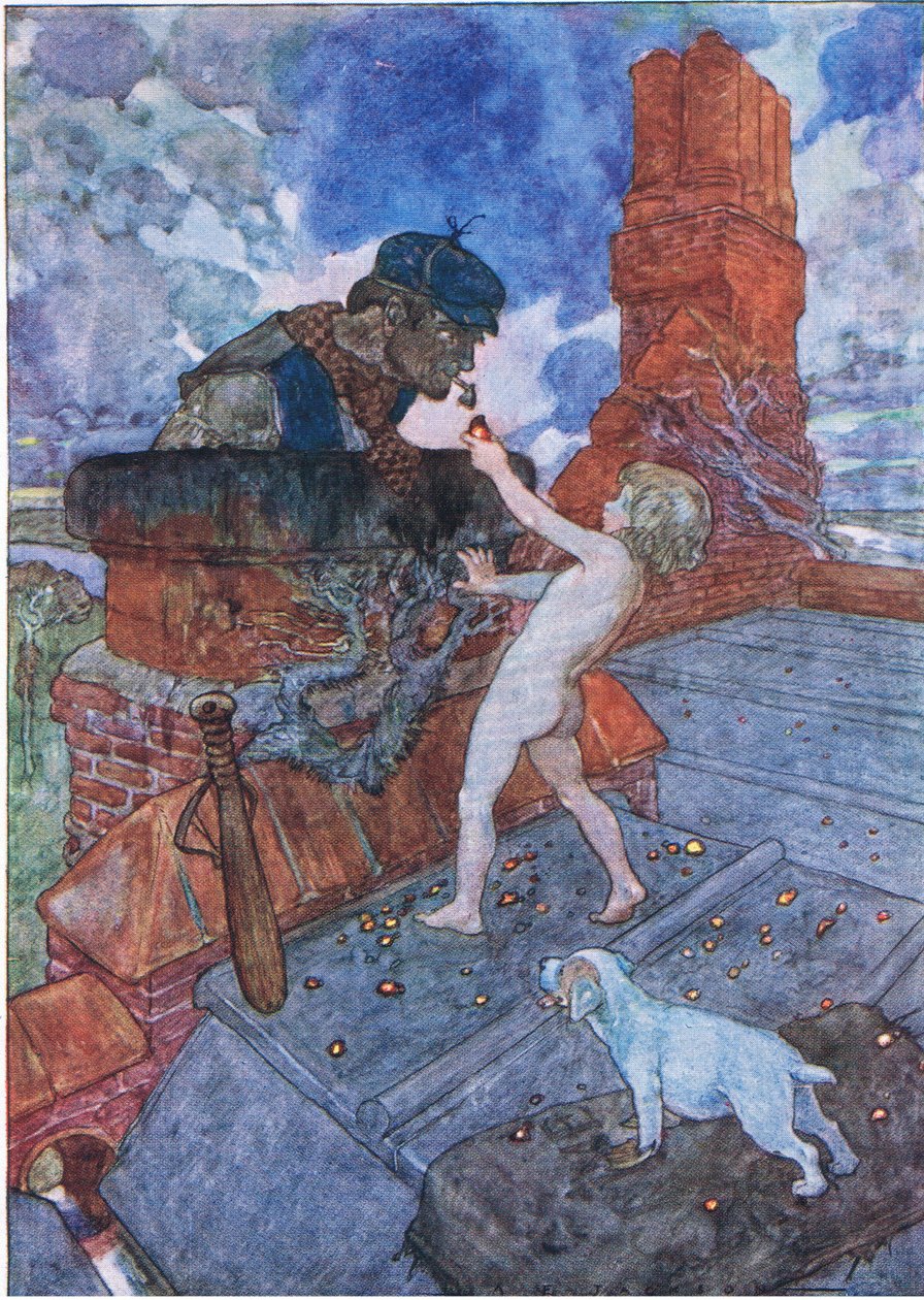 Han tok opp et levende kull og satte det til Grimes-pai, fra The Water Babies pub. av Humphrey Milford Oxford University Press, ca. 1930 (farge litho) av Albert Edward Jackson
