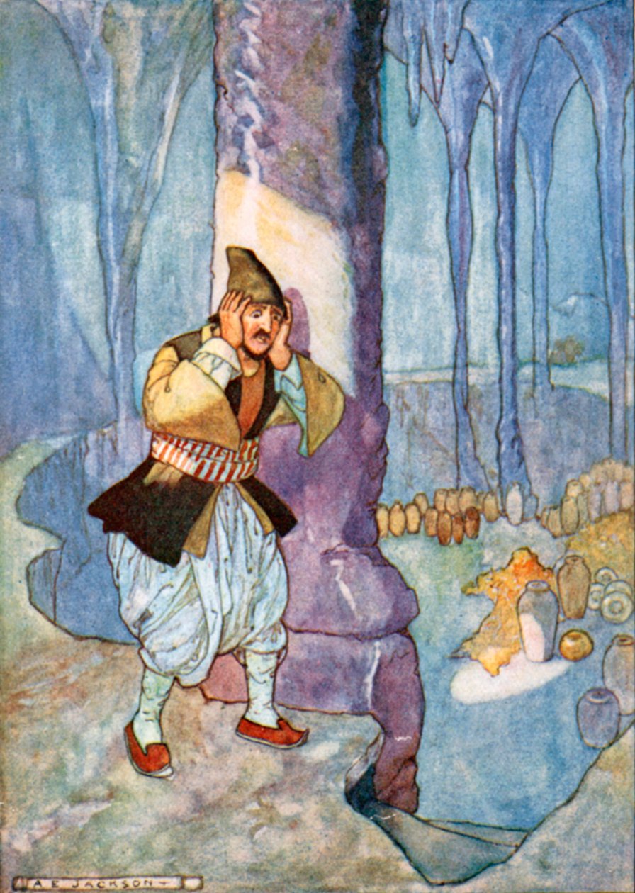 Han ble fengslet i hulen (fargelitografi) av Albert Edward Jackson