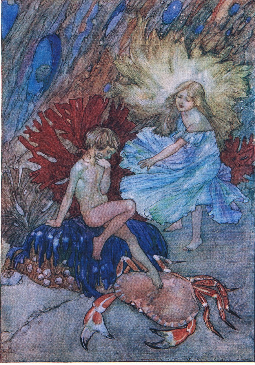 "Nei, ikke stikk den stakkars krabben om Tom", fra The Water Babies pub. av Humphrey Milford Oxford University Press, ca. 1930 (farge litho) av Albert Edward Jackson