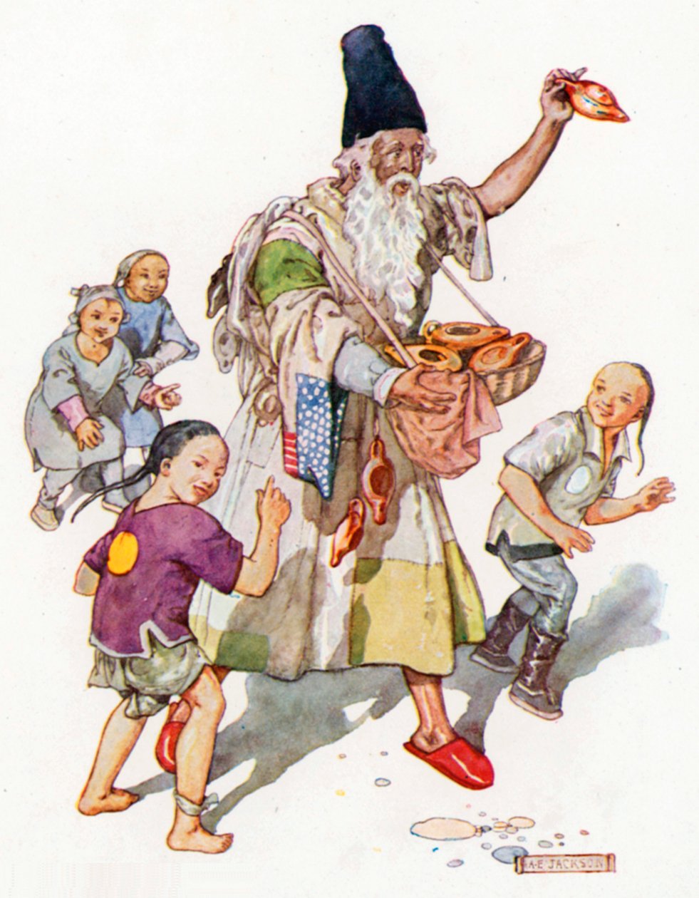 quot;Gamle lamper for nyequot; (fargelitografi) av Albert Edward Jackson