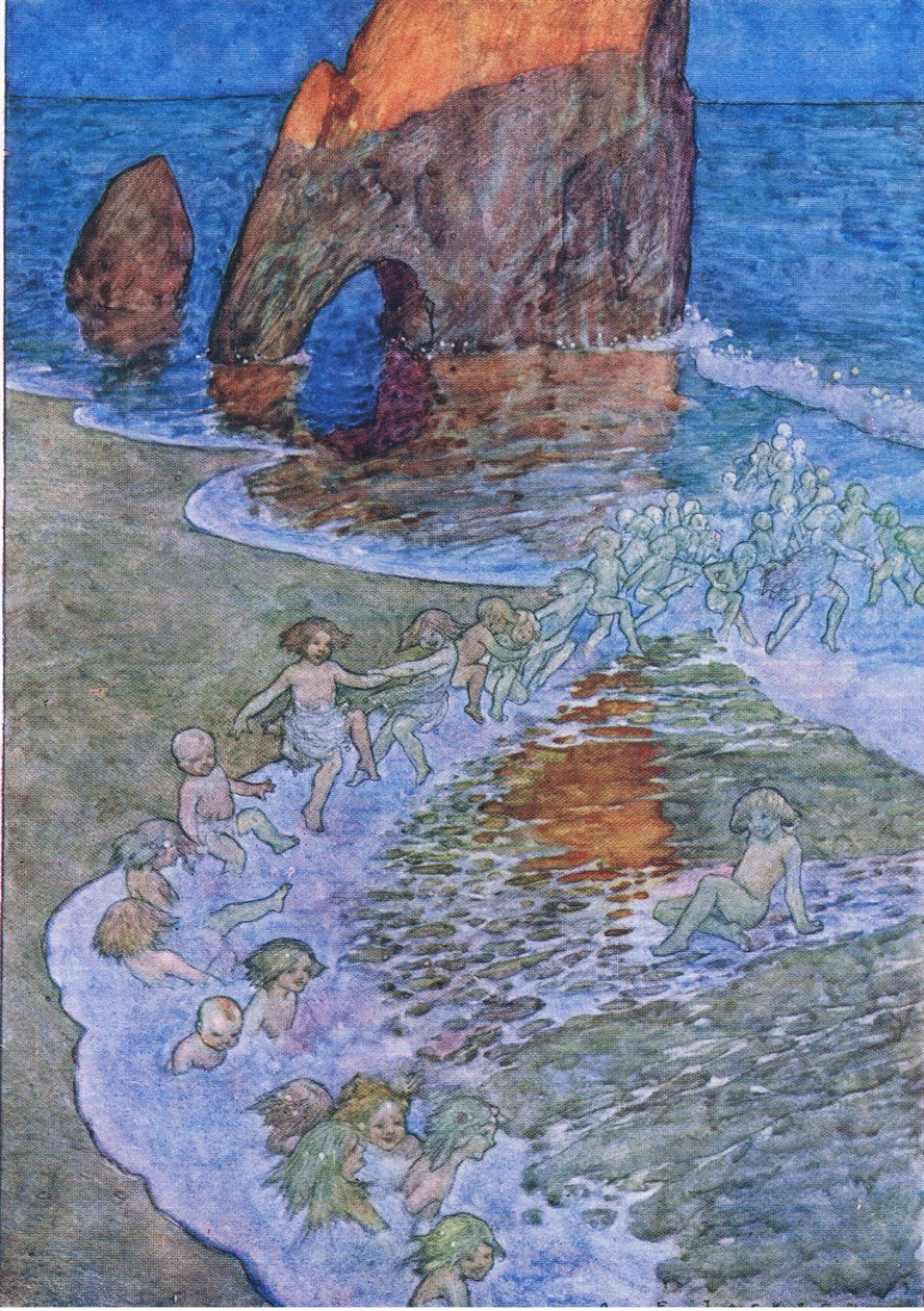De satte ham i midten og danset rundt ham, fra The Water Babies pub. av Humphrey Milford Oxford University Press, ca. 1930 (farge litho) av Albert Edward Jackson