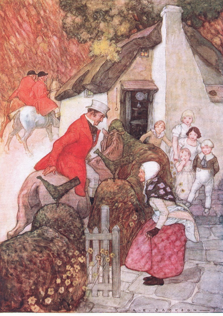 Da hun så Sir John, bøyde hun seg veldig lavt, fra The Water Babies pub. av Humphrey Milford Oxford University Press, ca. 1930 (farge litho) av Albert Edward Jackson