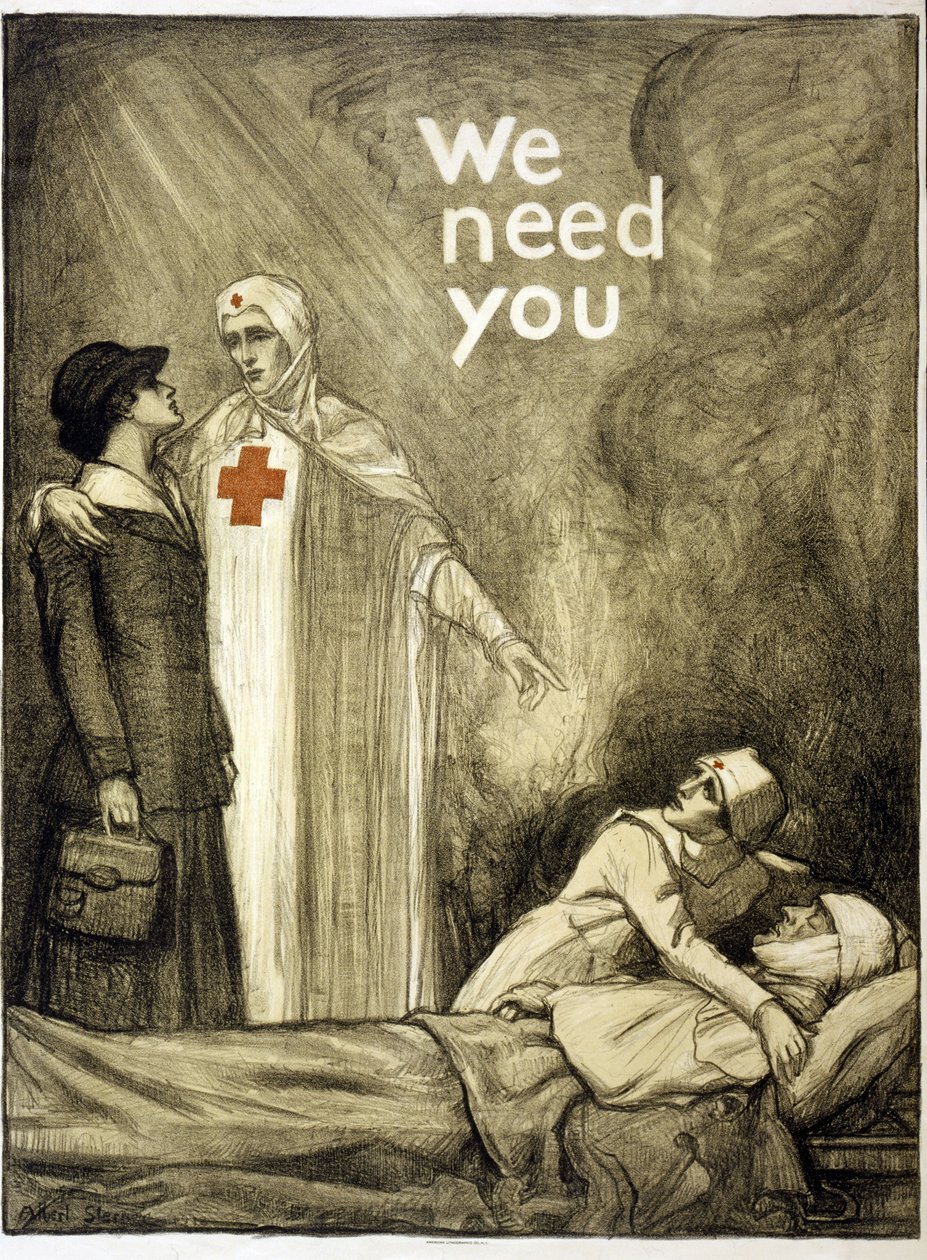 Røde Kors Rekrutteringsplakat, "Vi trenger deg", pub. 1918 (farge litho) av Albert Edward Sterner