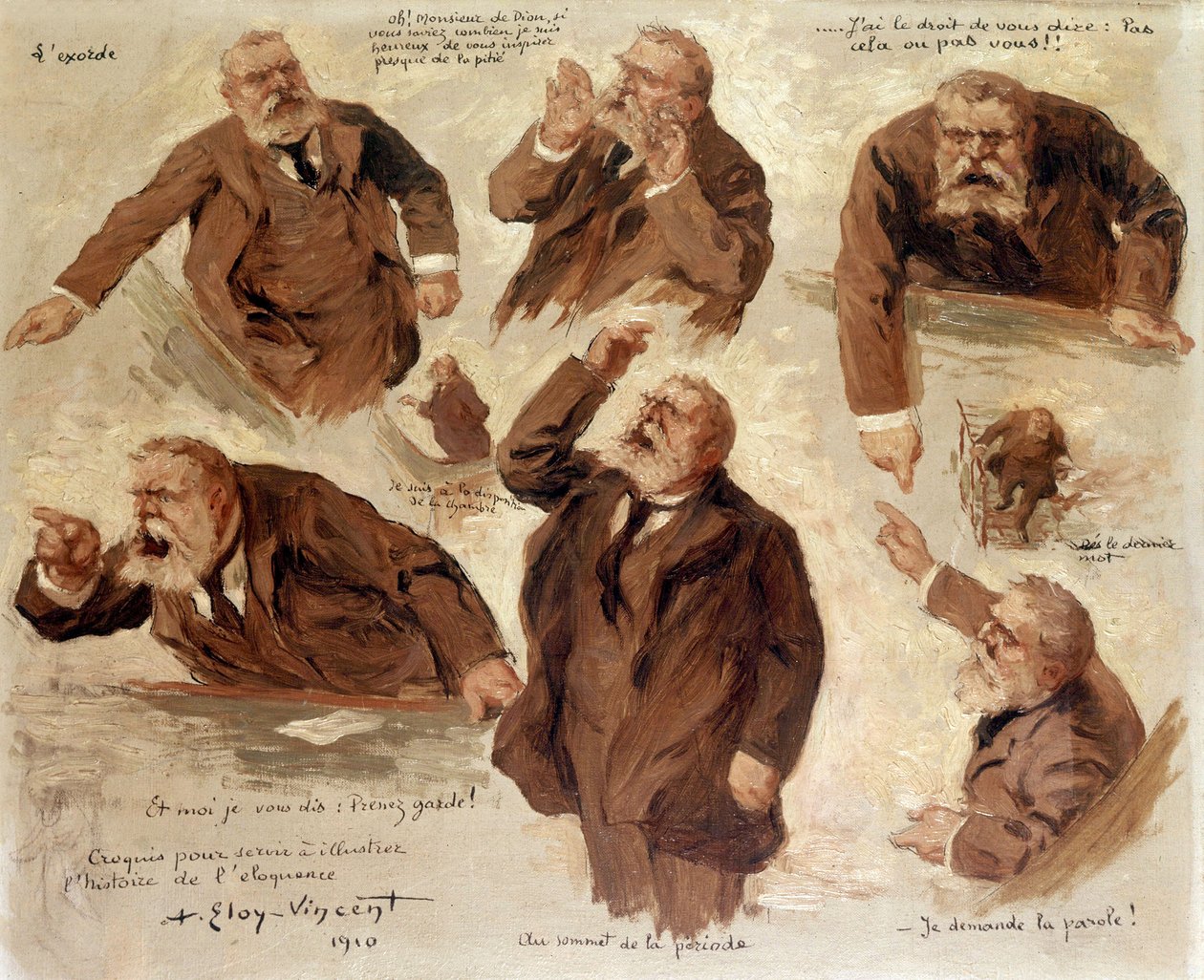 De forskjellige uttrykkene til Jean Jaures, 1910 av Albert Eloy Vincent