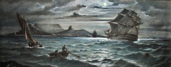 Moonlight, Capetown (akvarell med kroppsfarge på papir) av Albert Ernest Markes