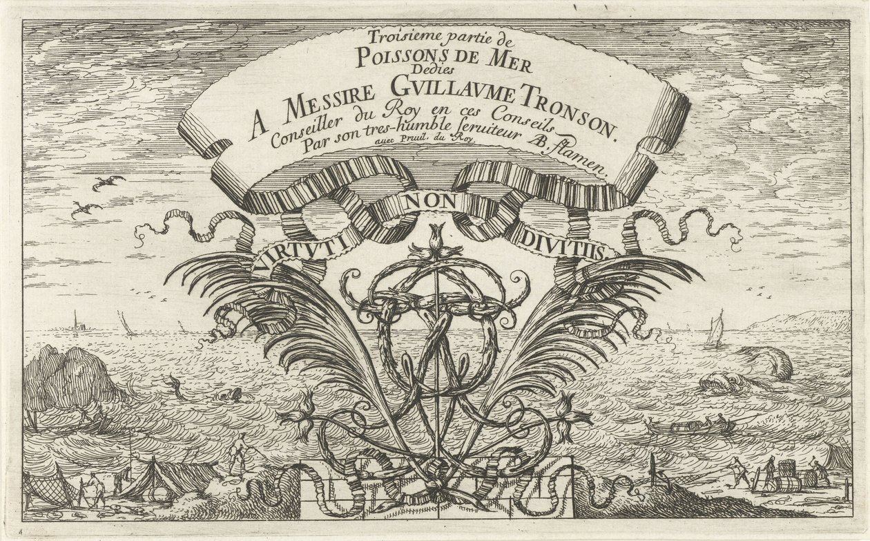 Seascape gjennom dekorative våpen Fisk og andre sjødyr - saltvann tredje serie (serietittel) Poissons de mer (serietittel på objekt) av Albert Flamen