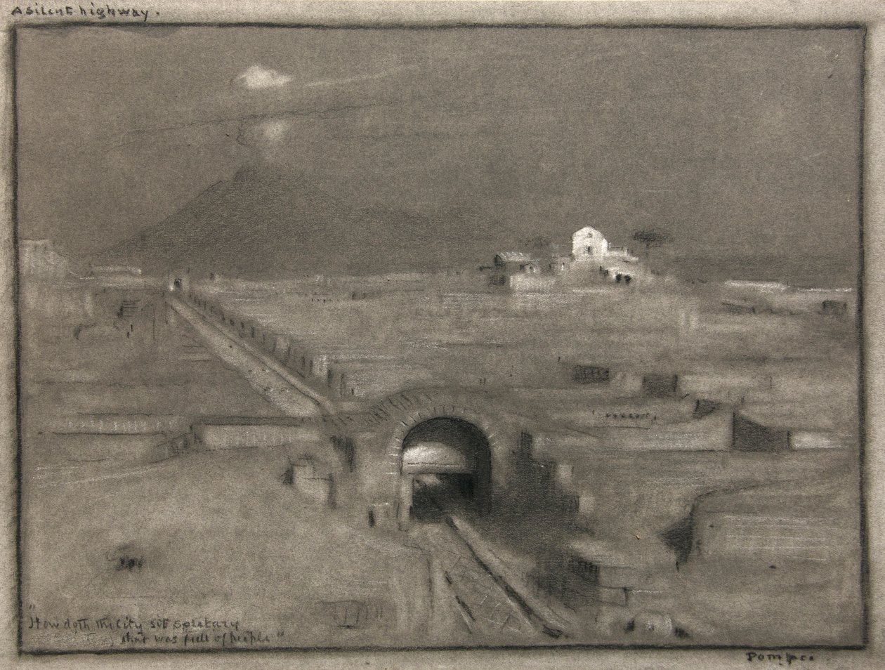 En stille landevei, Pompeii, ca. 1904 (akvarell) av Albert Goodwin