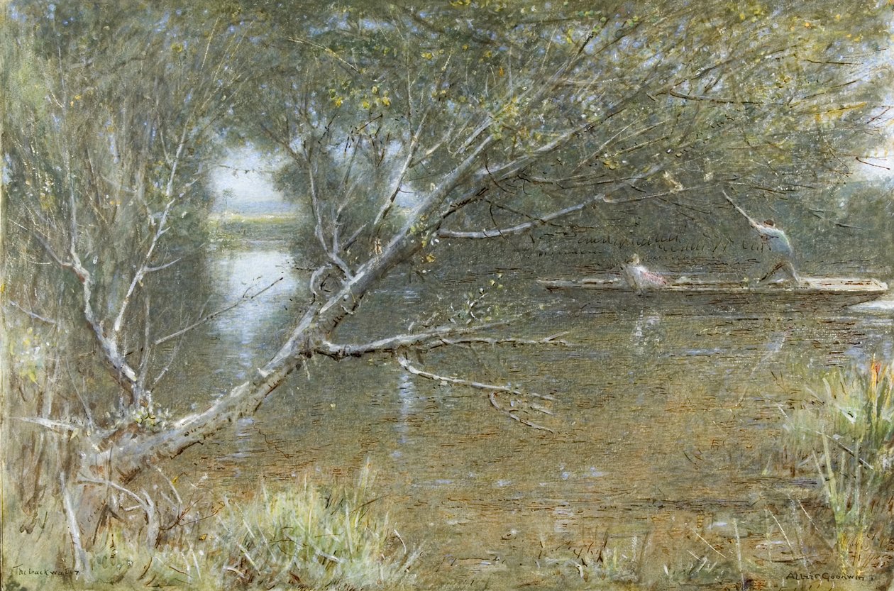 A Thames Backwater, ca. 1860-c. 1932 (akvarell, kroppsfarge, penn og blekk på papir) av Albert Goodwin