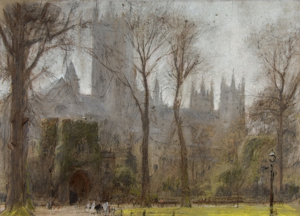 Canterbury, ca. 1860-c. 1932 (pastell og blyant på tonet papir) av Albert Goodwin