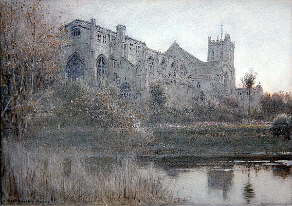 Christchurch, Hampshire (akvarell med penn og blekk på papir) av Albert Goodwin
