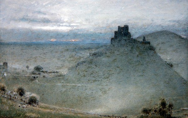 Corfe Castle (penn og blekk med akvarell og kroppsfarge på papir) av Albert Goodwin