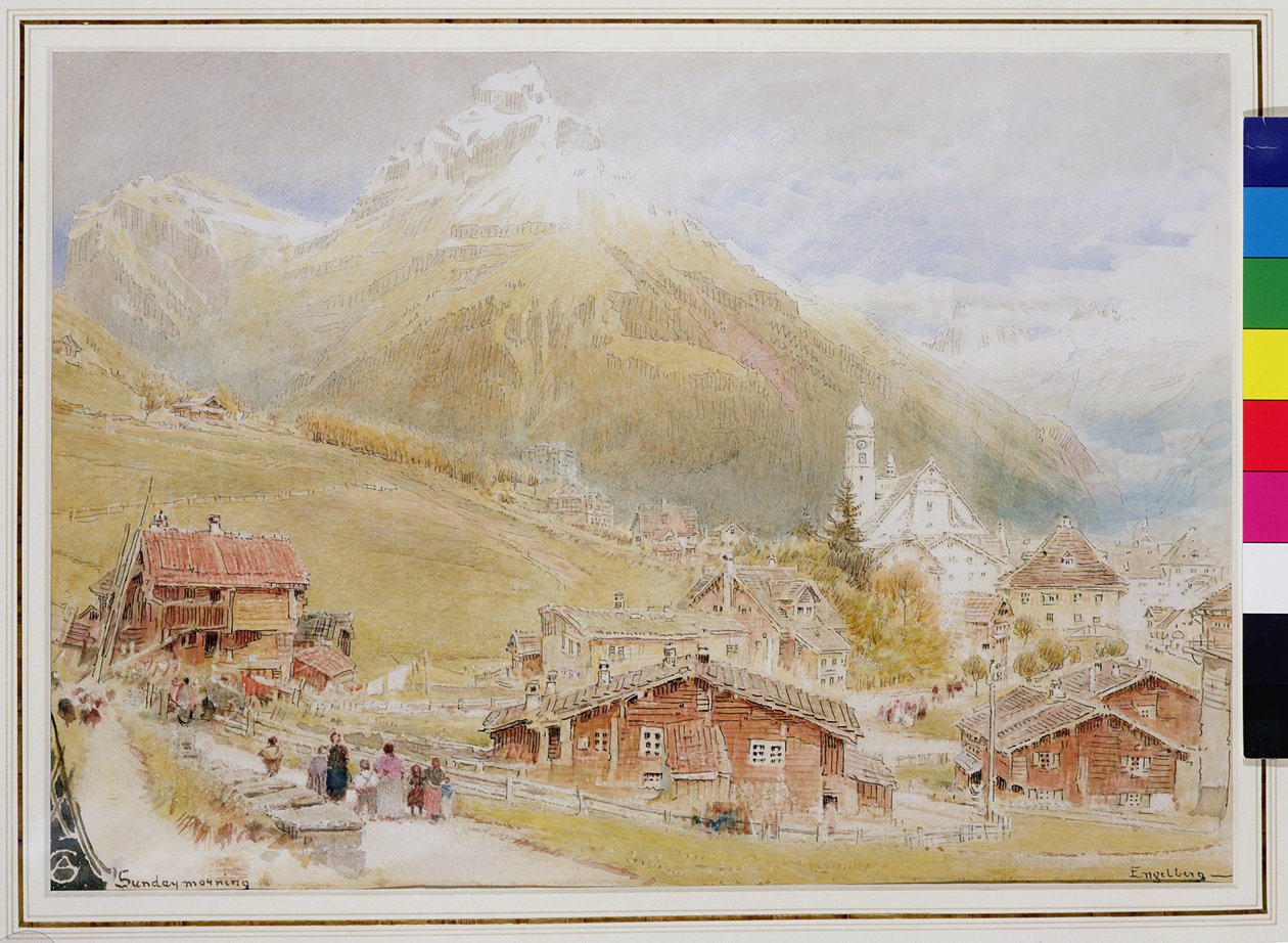 Engelberg, søndag morgen, ca. 1909-11 (penn og blekk, wc) av Albert Goodwin