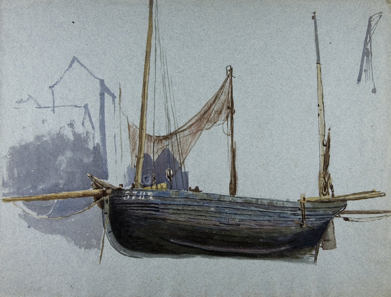 Fiskebåt 57BX (akvarell og kroppsfarge på tonet papir) av Albert Goodwin