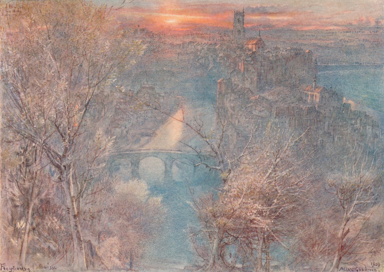 Fribourg, Sveits: Soloppgang, 1900, 1923 av Albert Goodwin