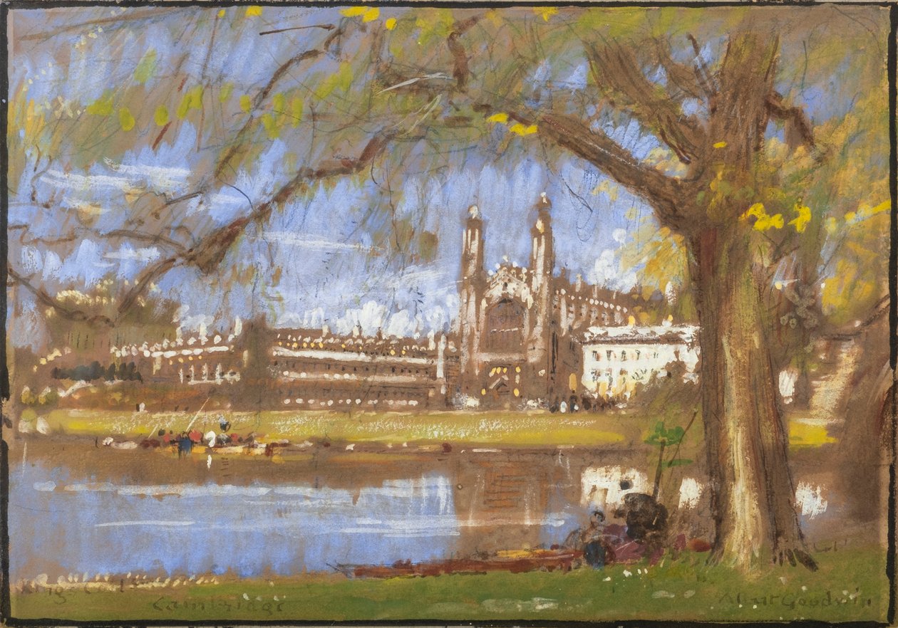 Kings College, Cambridge (akvarell og kroppsmaling med blyant på tonet papir) av Albert Goodwin