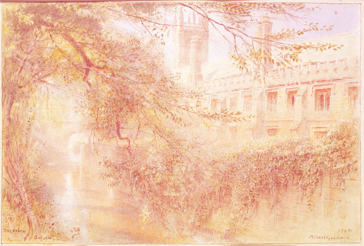 Magdalen College, Oxford, 1904 (wc på papir) av Albert Goodwin