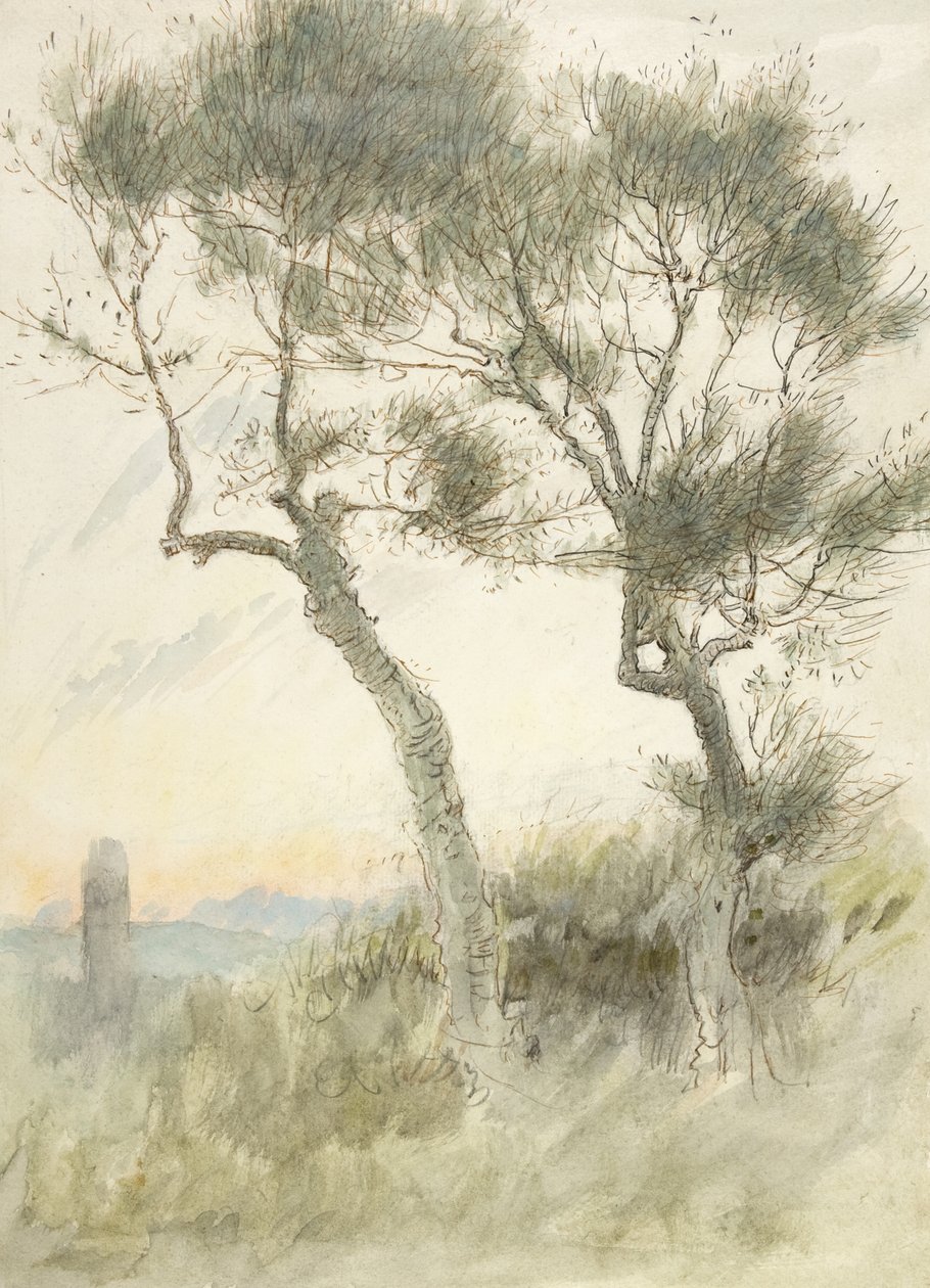 Studie av to trær av Albert Goodwin