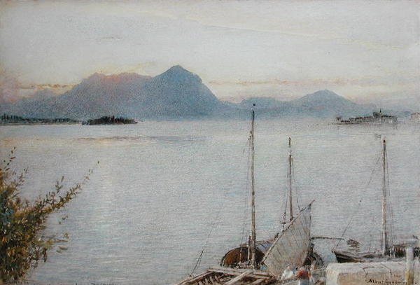 Soloppgang fra Baveno, Lago Maggiore av Albert Goodwin