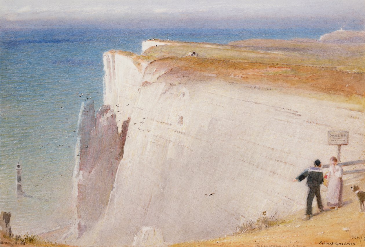 The Coastguards Story, Beachy Head, 1908-09 (wc) av Albert Goodwin