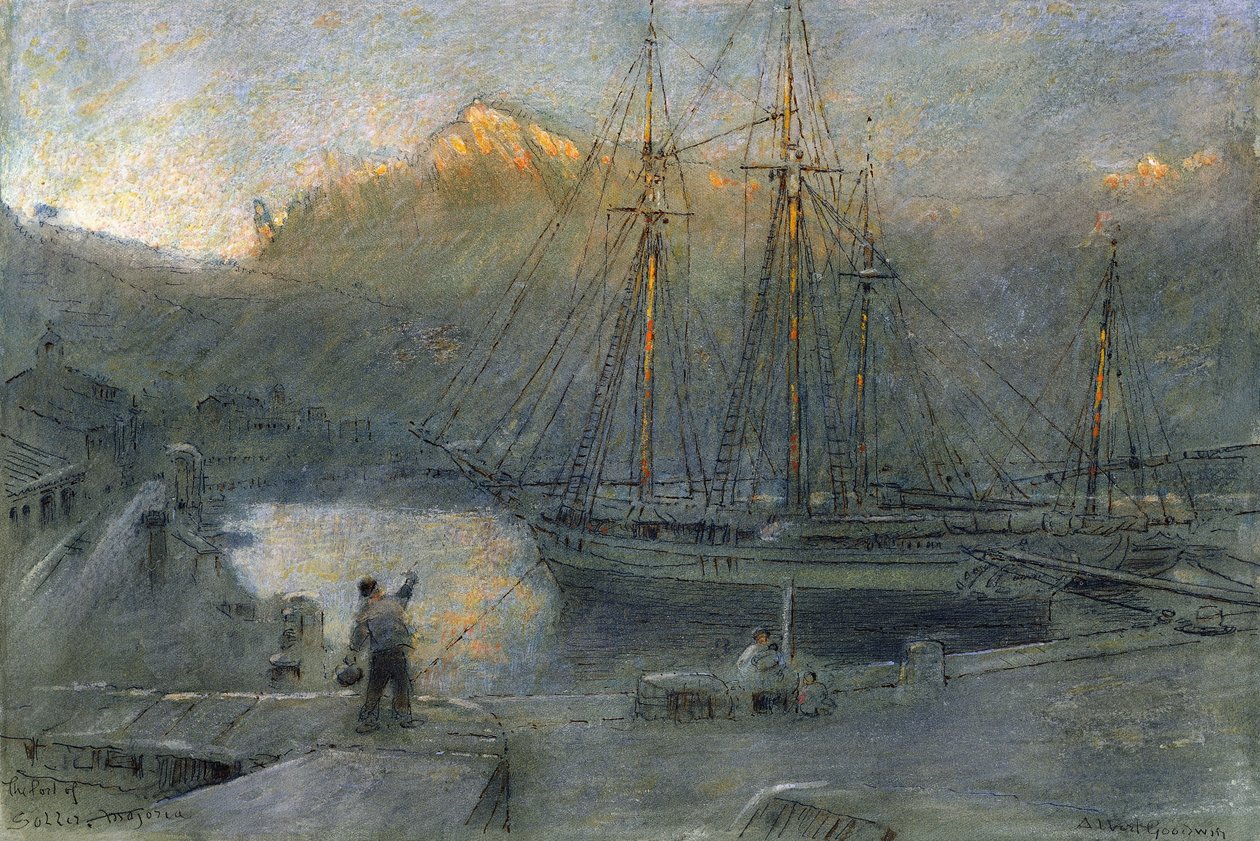 Havnen i Sollo, Mallorca, av Albert Goodwin
