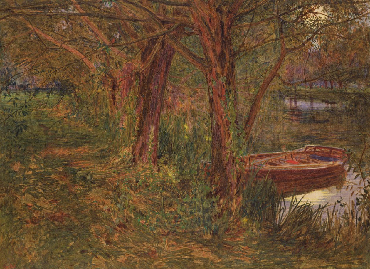 The River at Dusk (wc med kroppsfarge på papir) av Albert Goodwin