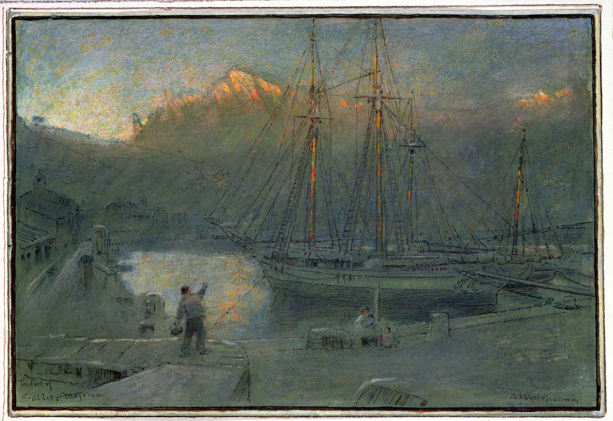 Havnen i Soller, Mallorca av Albert Goodwin