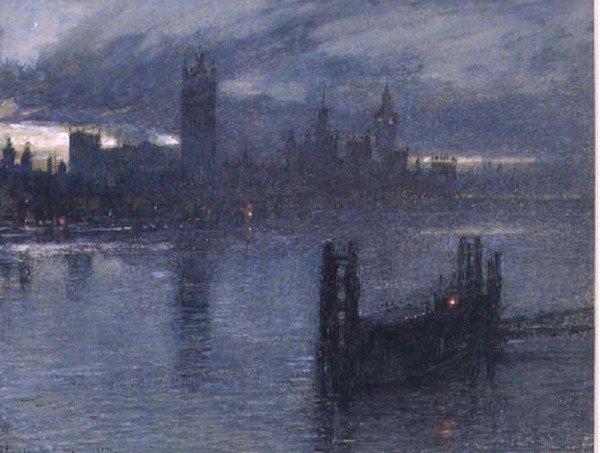 Westminster fra Lambeth Bridge av Albert Goodwin