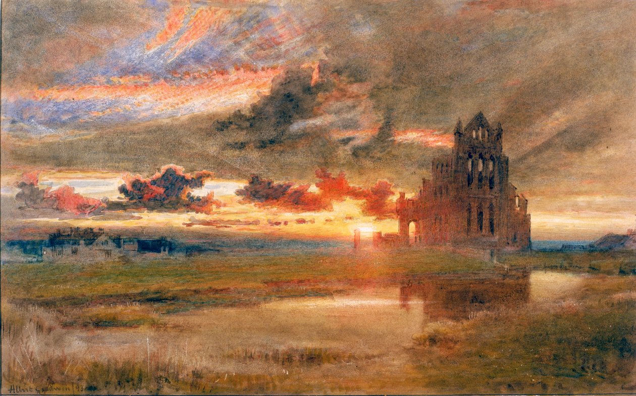 Whitby - The Abbey of St Hilda (blyant og akvarell på papir (limt på kort)) av Albert Goodwin