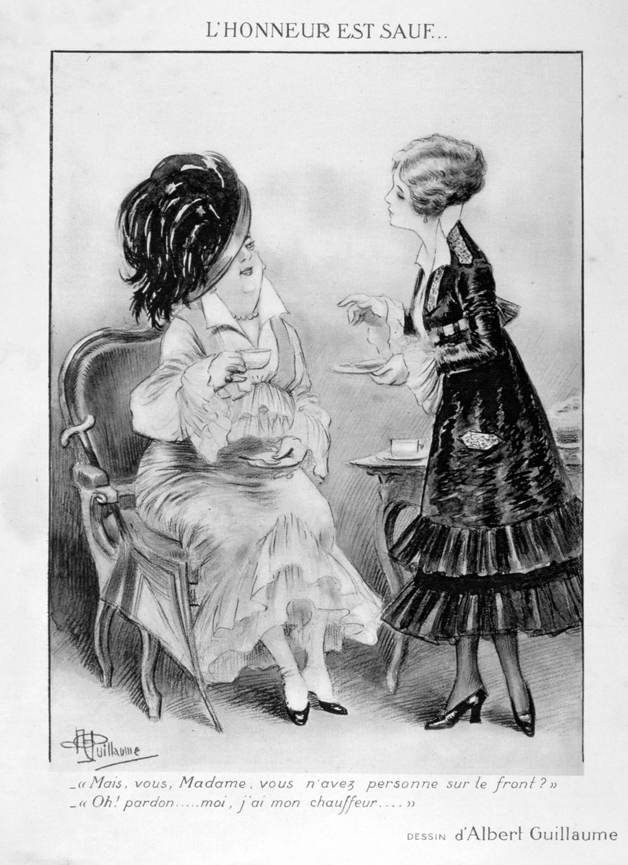 En karikatur om to borgerlige franske kvinner, første verdenskrig, 1915 av Albert Guillaume