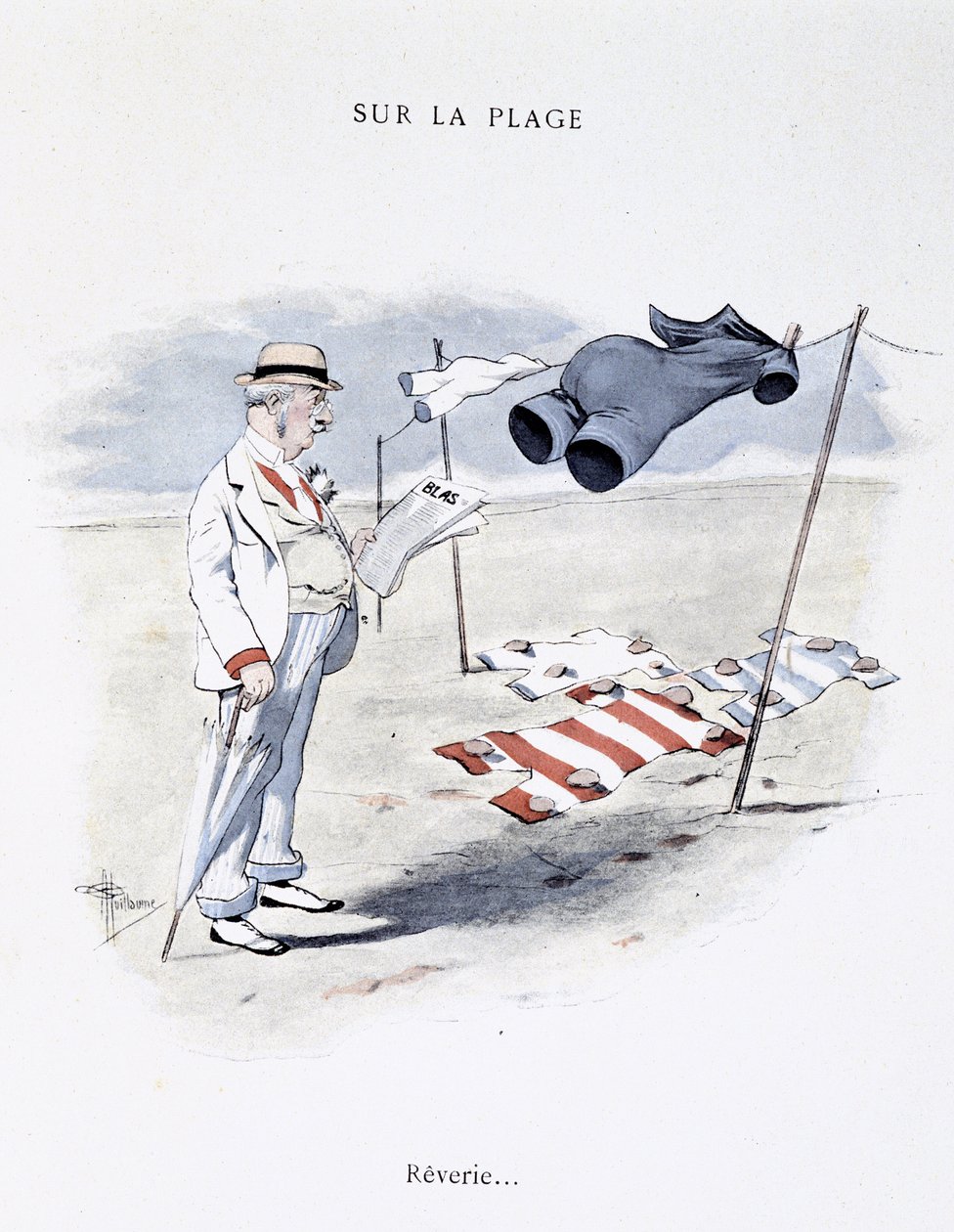 Tegneserie om fritid på stranden i "" Etoile de mer"" av Guillaume 1900 av Albert Guillaume