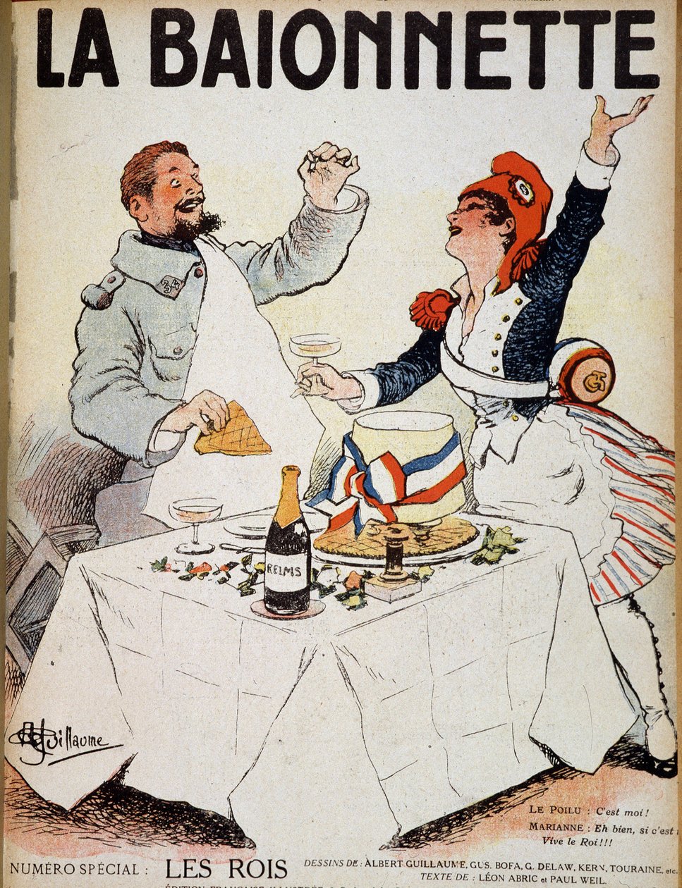 Kongene (Marianne og en hårete mann som klirrer i glass rundt en kake) - i "" La Baionnette"", tegning av Albert Guillaume (1873-1942) n.d. (20. århundre) av Albert Guillaume
